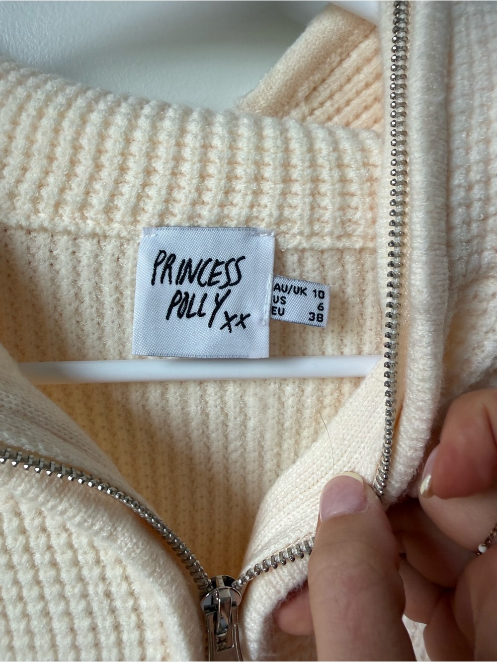 Princess Polly Cream Ribbed Zip Cardigan